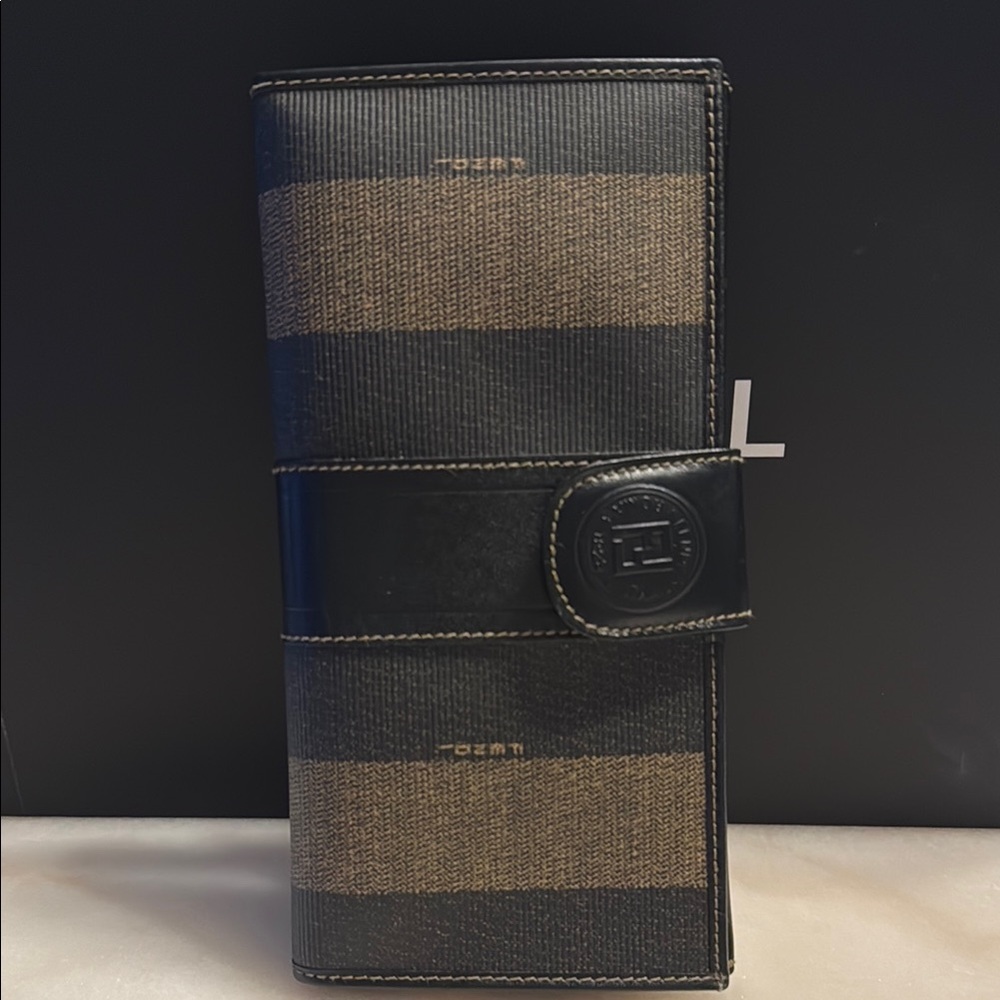 Fendi Black and Brown Striped Pequin Wallet